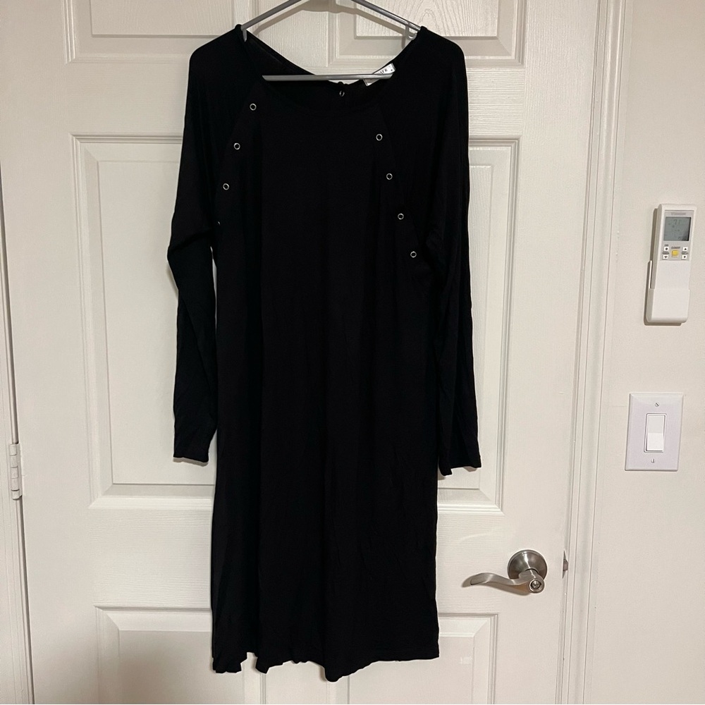 Ekouaer Black Hospital Gown Nursing Maternity Dress with Back Snaps Size M - Picture 4 of 4